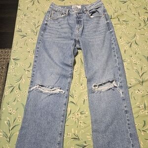 Classic Blue Distressed Womens Jeans. Size 7/28 90s Straight Leg.